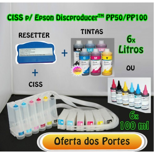 CISS para EPSON Discproducer PP50 ou PP100 com 6 tinteiros S020447-52