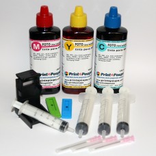 Kit Recarga para tinteiros HP 22, 28, 57, 342, 343 e 344, normal ou XL Tricolor 3 x 100 ml/cor