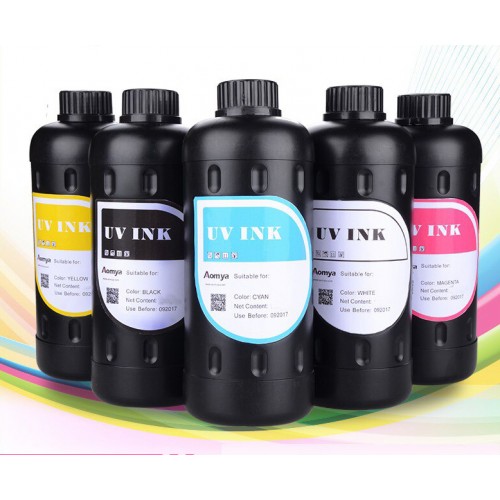 Conjunto de Tintas UV Soft p/ impressoras e plotters com cabeçotes Epson DX4, DX5, DX6 e DX7 Preto, Amarelo, Magenta, Ciano e Branco