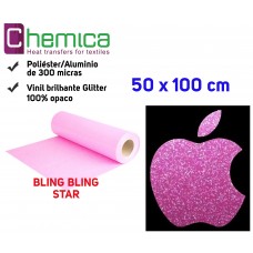 Vinil de Poliéster / Alumínio para Corte Bling Bling Star Rosa 300 micras