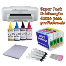 Pack sublimação: Epson WF-3010DW + 4 tintas sublimação 4x100ml + tinteiros recarregáveis + papel sublimático