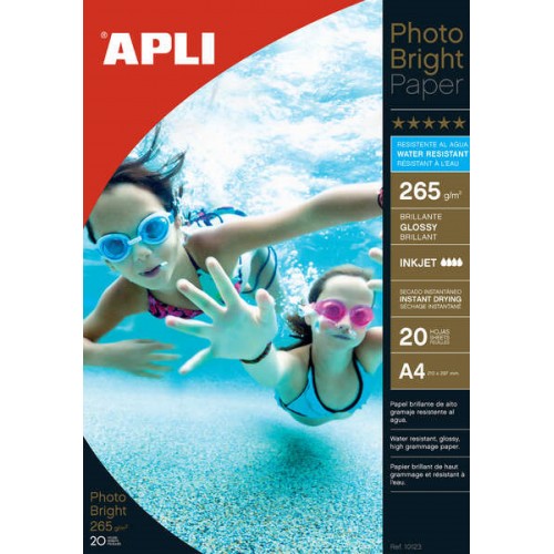 Papel fotográfico impermeável Apli Photobright A4 265g - 20 folhas