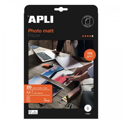Papel Fotográfico APLI 170 g A4 Mate Branco - 20 folhas Papel Fotográfico APLI 170 g A4 Mate Branco - 20 folhas