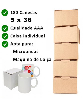 Pack 180 Canecas Sublimação Branca Qualidade Premium AAA+ + Caixa individual