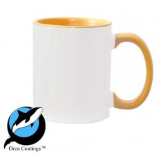 Caneca em cerâmica para sublimação, com interior e pega AMARELO Dourado