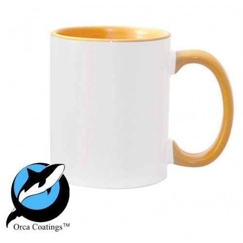 Caneca em cerâmica para sublimação, com interior e pega AMARELO Dourado