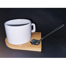 Chávena de Café 170 ml para Sublimação com Base em Bambu e Colher