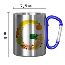 Caneca em Aço Inox 300 ml com Alça de Mosquetão Azul para Sublimação