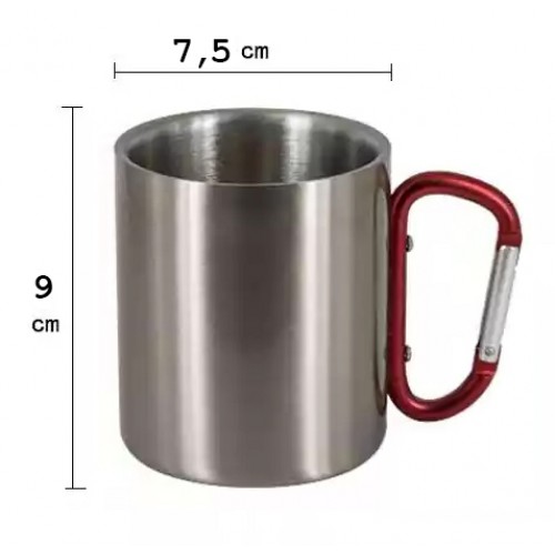 Caneca em Aço Inox 300 ml com Alça de Mosquetão Vermelho para Sublimação