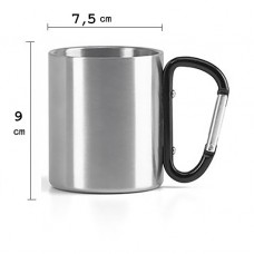 Caneca em Aço Inox 300 ml com Alça de Mosquetão Preto para Sublimação