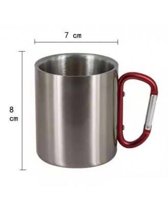 Caneca em Aço Inox 250 ml com Alça de Mosquetão Vermelho para Sublimação
