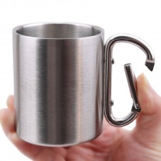 Caneca em Aço Inox 300 ml com Alça de Mosquetão Prateado para Sublimação