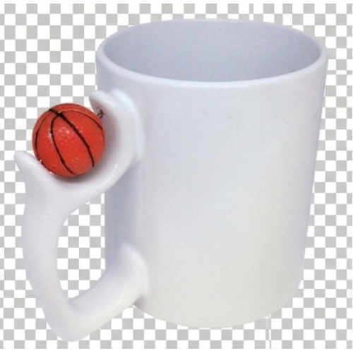 Caneca Branca 11oz com Bola de Basquetebol sobre a asa para sublimação