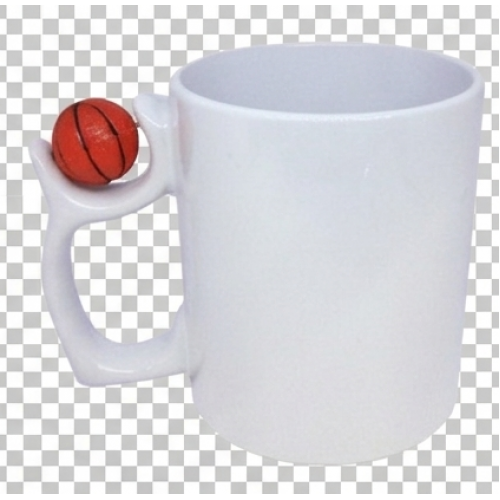 Caneca Branca 11oz com Bola de Basquetebol sobre a asa para sublimação