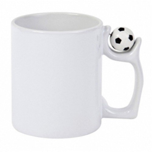 Caneca Branca 11oz com Bola de Futebol sobre a asa para sublimação