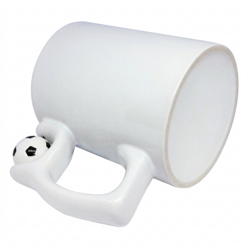 Caneca Branca 11oz com Bola de Futebol sobre a asa para sublimação