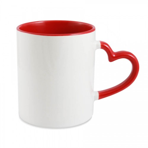 Caneca com Interior e Asa em Coração Vermelho para Sublimação