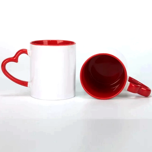 Caneca com Interior e Asa em Coração Vermelho para Sublimação