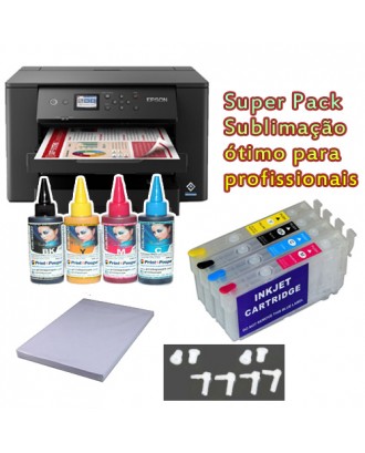 Pack profissional impressora A3+ sublimação Epson WF-7310DTW (com dois tabuleiros) + 4 tintas sublimação + tinteiros recarregáveis + papel sublimático