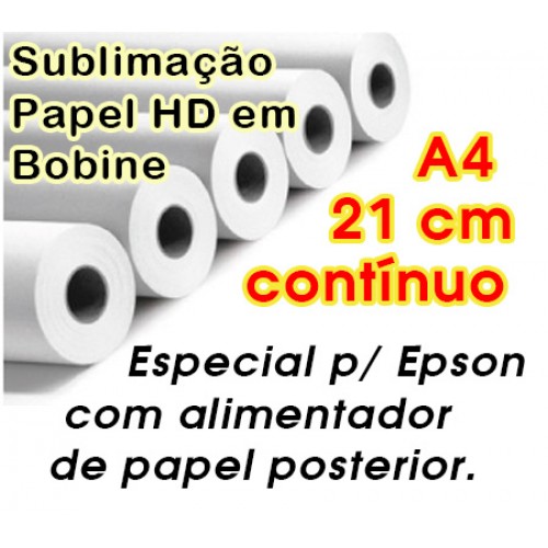 Papel Transfer Sublimação HD, bobine 21 cm de largura (A4) em contínuo