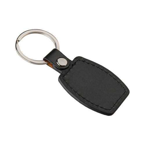 Porta-chaves em couro preto e metal, forma Barril para sublimação