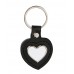 Porta-chaves em couro preto e metal, forma coração para sublimação