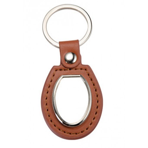 Porta-chaves em couro castanho e metal, forma Oval para sublimação