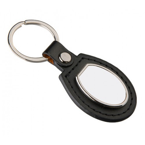 Porta-chaves em couro preto e metal, forma Oval para sublimação