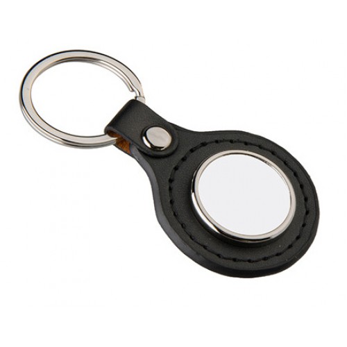 Porta-chaves em couro preto e metal, forma Redonda para sublimação