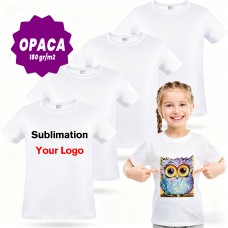 T-shirt Criança c/ Grande Opacidade em Poliéster Branco e Toque Algodão para Sublimação, 180 gr. Unisexo