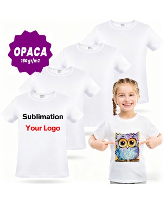 T-shirt Criança c/ Grande Opacidade em Poliéster Branco e Toque Algodão para Sublimação, 180 gr. Unisexo