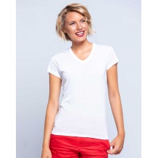 T-Shirt Senhora com Decote em V para Sublimação - Toque Algodão - 100% Poliéster
