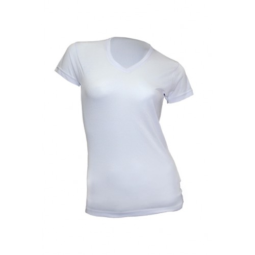 T-Shirt Senhora com Decote em V para Sublimação - Toque Algodão - 100% Poliéster