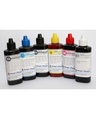 Conjunto Tintas Premium p/ Epson ET-15000 (Preto, Magenta, Amarelo, Ciano, Vermelho e Cinzento). 6 x 100 ml.