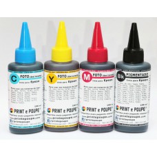 Conjunto Tintas Premium p/ Epson, tinteiros 18, 18XL, 29, 29XL, T0481-4, 603, Ecotank 774, etc. (Preto Pigmentado, Magenta, Amarelo e Ciano). 4 x 100 ml.