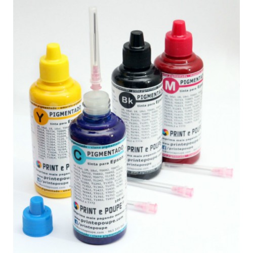 Conjunto Tintas Premium p/ HP, tinteiros 903, 932-933, 934-935, 940, 942, 950-951, 953 (Preto, Magenta, Amarelo e Ciano) pigmentado. 4 x 100 ml