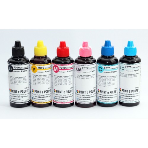 Conjunto de Tintas Premium p/ HP 363 - 6 cores, (Preto, Magenta, Amarelo, Ciano, Magenta claro e Ciano claro). 6 x 100 ml.