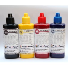 Conjunto Tintas Premium p/ Epson, tinteiros séries 11, 12, 13, 16, 27, 34, 35 (Preto, Magenta, Amarelo e Ciano) pigmentado. 4 x 100 ml