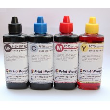 Conjunto Tintas Premium p/ HP, tinteiros 364, 564, 920. (Preto pigmentado, Magenta, Amarelo e Ciano). 4 x 100 ml.