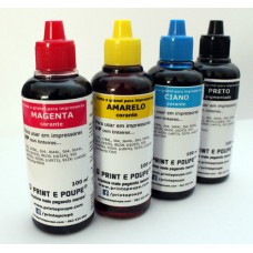 Conjunto Tintas Premium p/ HP, tinteiros 18, 88, 88XL. (Preto Pigmentado, Magenta Foto, Amarelo Foto e Ciano Foto). 4 x 100 ml.