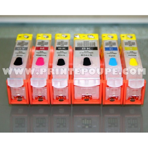 Tinteiros recarregáveis p/ CANON com 5 tinteiros PGI-520 BK, CLI-521 C / M / Y / K