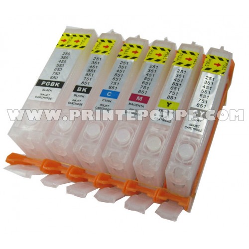 Tinteiros recarregáveis p/ CANON com 6 tinteiros PGI-550 BK, CLI-551 C / M / Y / K / GY