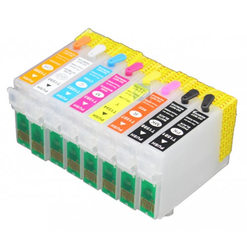 Tinteiros recarregáveis p/ Epson série T1590-4 e T1597-9 (Guarda-Rios) (8 tinteiros)